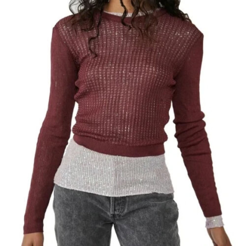 Free People Raw Garnet H2O Crew Pullover Sweater L NWT - Picture 2 of 4